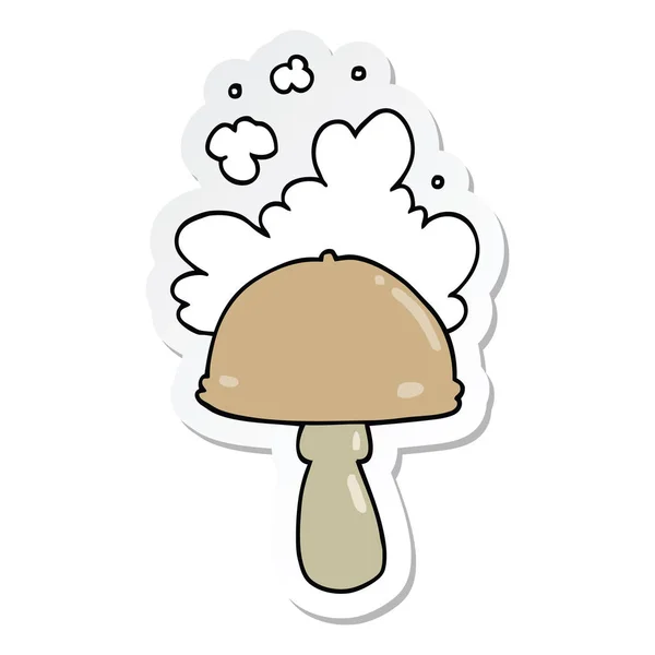 Sticker Van Een Cartoon Paddenstoel Met Spore Cloud — Stockvector