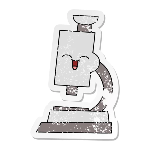 Verontruste sticker van een leuke cartoon Microscoop — Stockvector