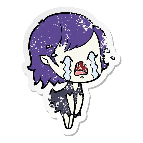 Verontruste sticker van een cartoon huilende vampier meisje — Stockvector