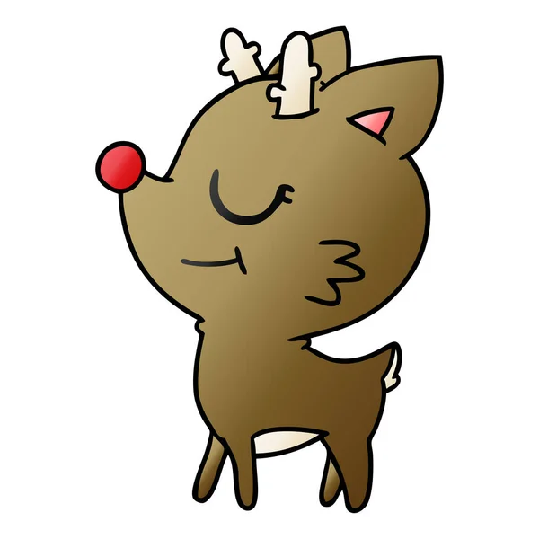 手绘梯度卡通可爱的红色鼻子驯鹿 — 图库矢量图片