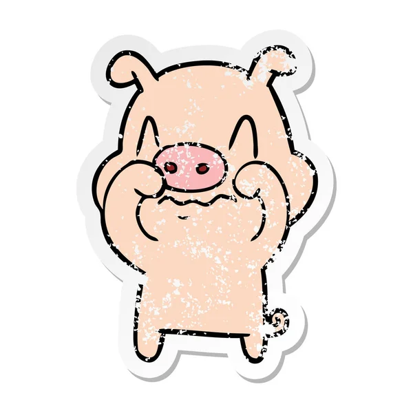 Aufkleber eines nervösen Zeichentrickschweins — Stockvektor