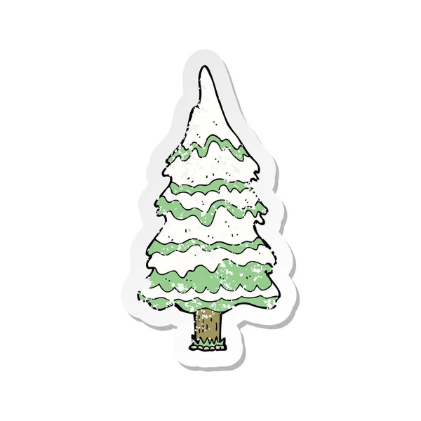 Pegatina retro angustiado de un árbol de Navidad de dibujos animados — Vector de stock