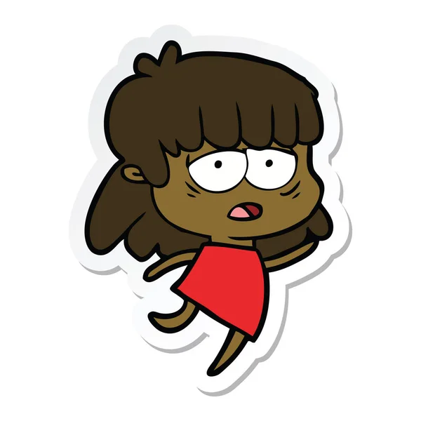 Sticker van een cartoon moe vrouw — Stockvector