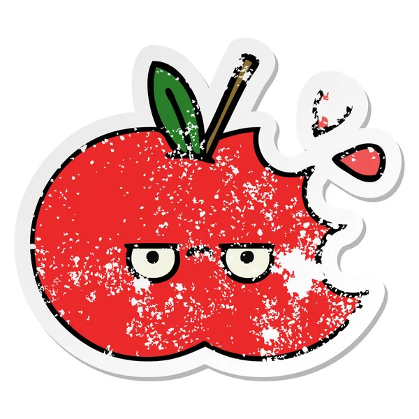 Zoufalý nálepkou roztomilý kreslený červené jablko — Stockový vektor