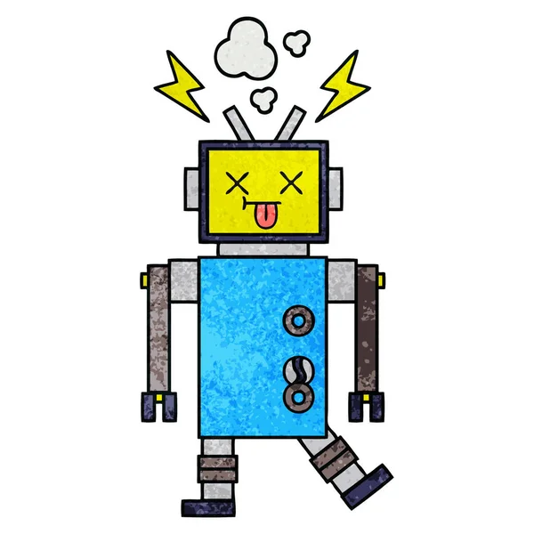 Retro Grunge Textur Cartoon Roboter Fehlfunktion — Stockvektor