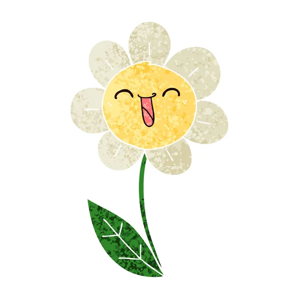 Retro Ilustração Estilo Peculiar Desenho Animado Flor Feliz — Vetor de Stock