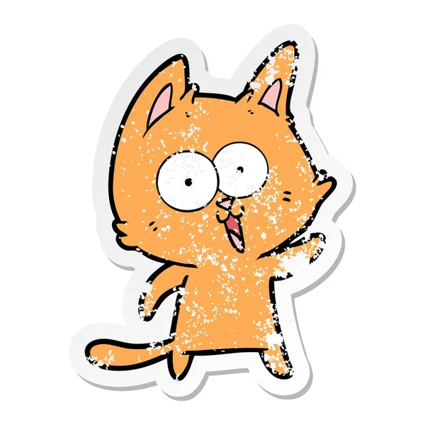 Verontruste sticker van een grappige cartoon kat — Stockvector