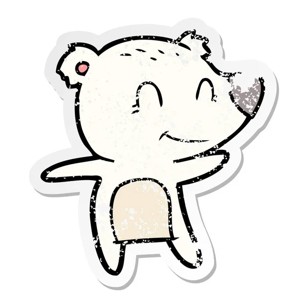 Adesivo angosciato di un cartone animato orso polare sorridente — Vettoriale Stock