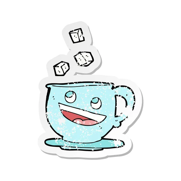 Adesivo Angustiado Retro Uma Xícara Chá Desenhos Animados —  Vetores de Stock