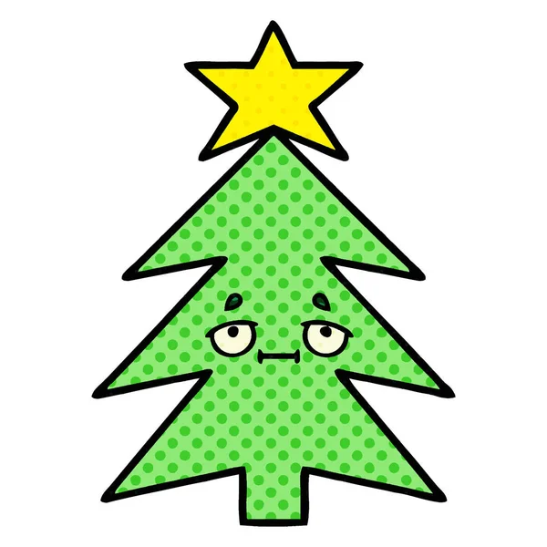 Comic Book Style Cartoon Christmas Tree — Stock Vector