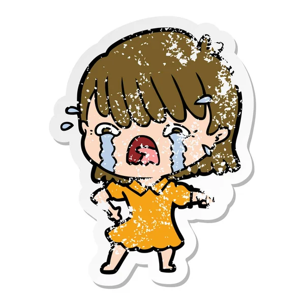 一个卡通女孩哭泣的苦恼贴纸 — 图库矢量图片