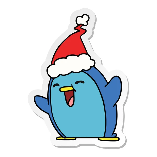 Autocollant de Noël dessin animé de pingouin kawaii — Image vectorielle