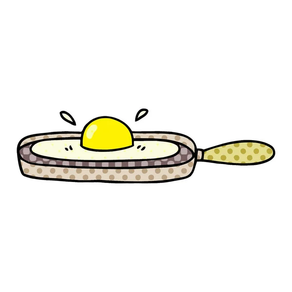 Ekscentryczne komiksu stylu kreskówki smażone jajko na patelni — Wektor stockowy