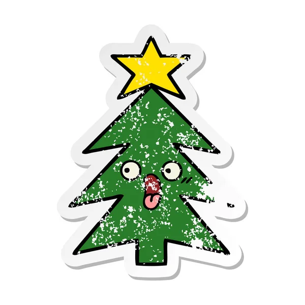 Etiqueta angustiada de uma árvore de Natal bonito desenho animado —  Vetores de Stock