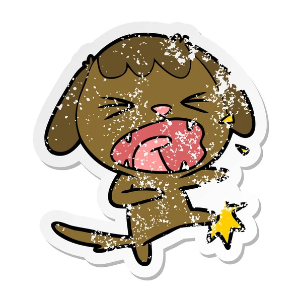 Distressed sticker of a cute cartoon dog barking — Stock Vector