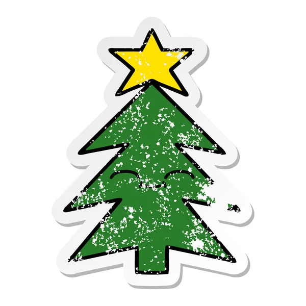 Pegatina Angustiada Lindo Árbol Navidad Dibujos Animados — Archivo Imágenes Vectoriales