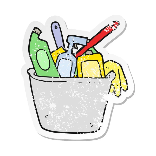 Retro noodlijdende sticker voor een schoonmaak producten cartoon — Stockvector