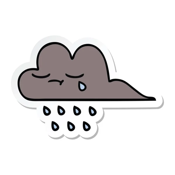 Pegatina de una linda nube de lluvia de tormenta de dibujos animados — Vector de stock