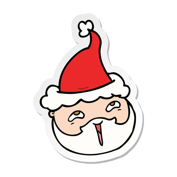 Aufkleber Karikatur eines männlichen Gesichts mit Bart trägt Weihnachtsmütze — Stockvektor