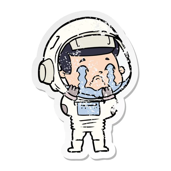 Distressed Sticker Cartoon Crying Astronaut — Stock Vector