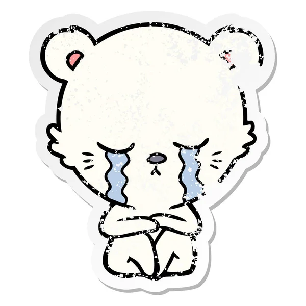 Мучительная наклейка плачущего мультяшного белого медведя — стоковый вектор