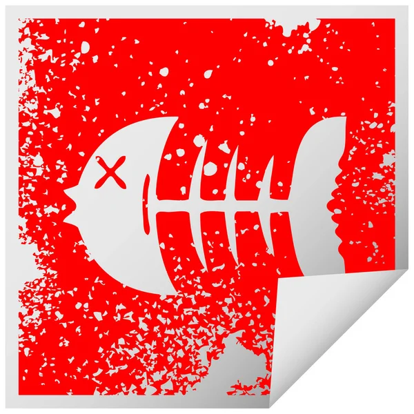 Bizarre angoissé carré peeling autocollant symbole mort os de poisson — Image vectorielle