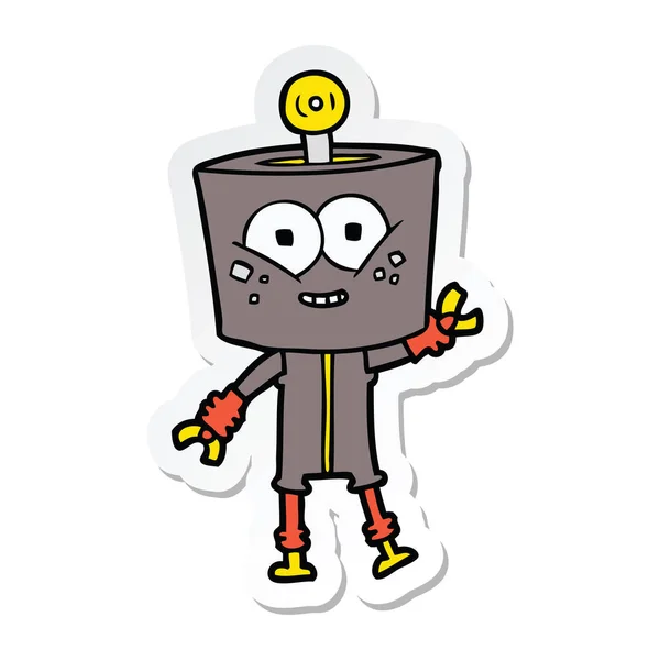 Sticker of a happy cartoon robot — Stock Vector