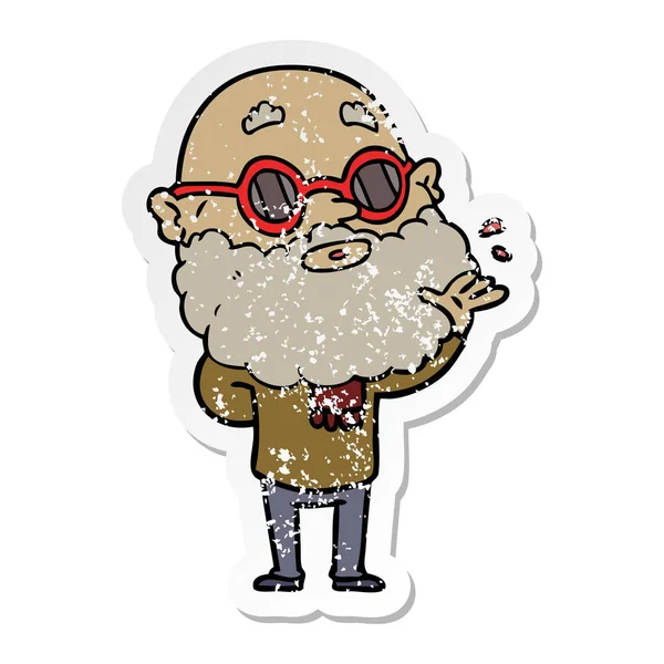 Autocollant affligé d'un homme curieux de dessin animé avec barbe et sungl — Image vectorielle