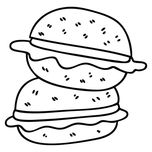 Línea peculiar dibujo de dibujos animados hamburguesa vegetariana — Vector de stock