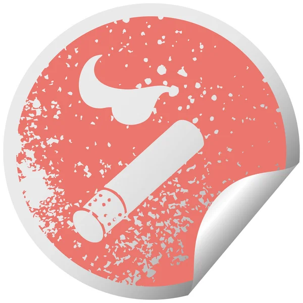 Distressed Circular Peeling Sticker Symbol Smoking Cigarette — Stock Vector