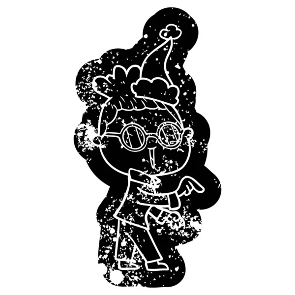 Химерна Мультяшна Страшна Ікона Жінки Окулярах Капелюсі Санта — стоковий вектор