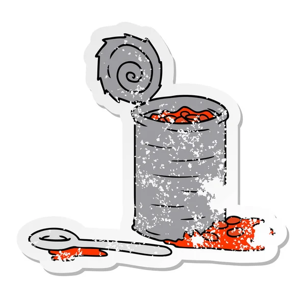 Etiqueta angustiada doodle desenhos animados de uma lata aberta de feijão —  Vetores de Stock