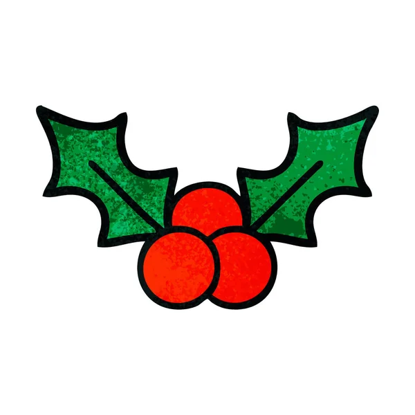 Retro grunge texture cartoon christmas holly — Stock Vector