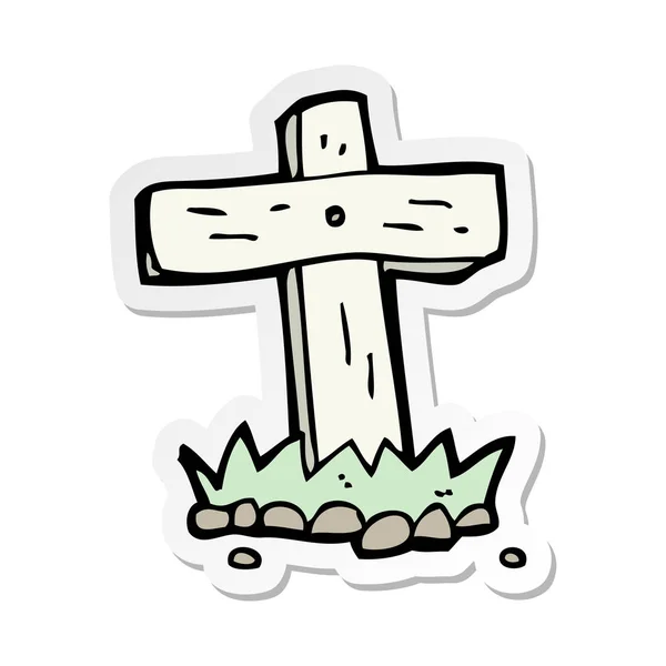 Pegatina de una tumba cruz de madera de dibujos animados — Vector de stock