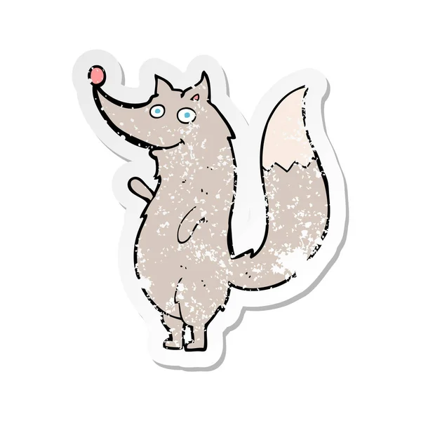 Retro Verdrietig Sticker Van Een Cartoon Zwaaien Wolf — Stockvector