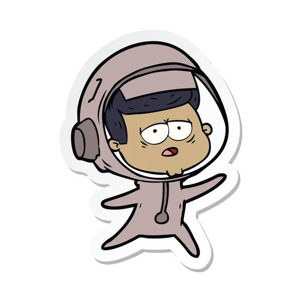 Sticker of a cartoon tired astronaut — Stock Vector