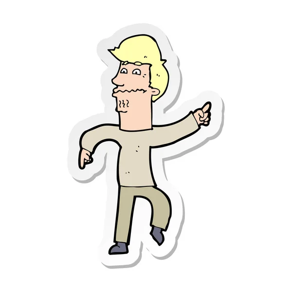 Sticker van een cartoon bezorgd mens wijzen — Stockvector