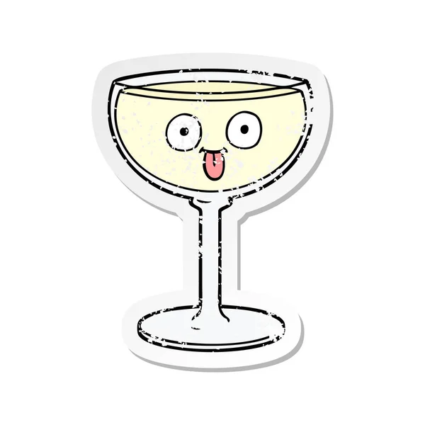 Calcomanía angustiada de una copa de vino de dibujos animados — Archivo Imágenes Vectoriales
