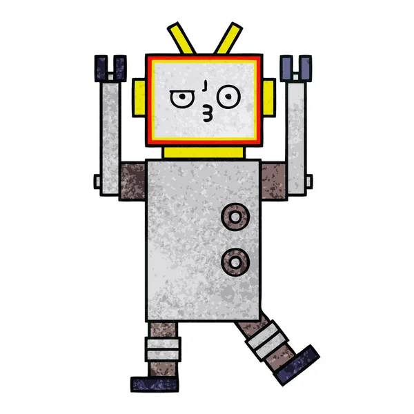 Robot de dibujos animados de textura grunge retro — Vector de stock