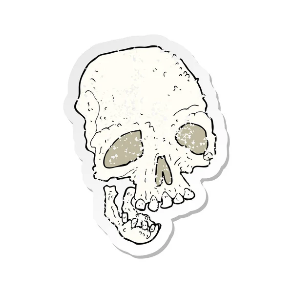 Pegatina retro angustiado de una caricatura antiguo cráneo espeluznante — Archivo Imágenes Vectoriales