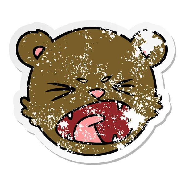 Verontruste sticker van een leuke cartoon teddybeer gezicht — Stockvector