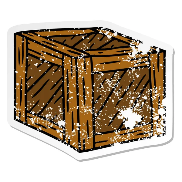 手绘苦恼贴纸卡通涂鸦的木箱 — 图库矢量图片