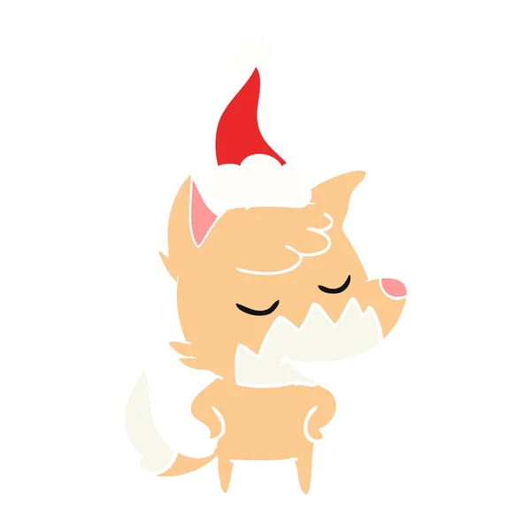 Illustration en couleur plate conviviale d'un renard portant un chapeau de Père Noël — Image vectorielle