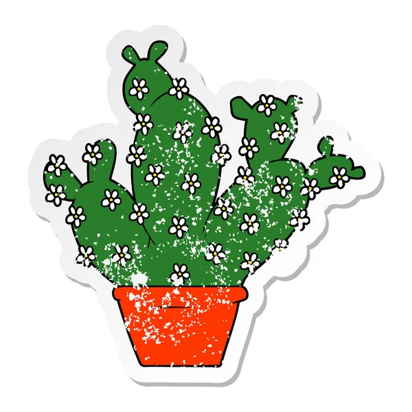 Pegatina afligida de un cactus en maceta de dibujos animados — Vector de stock