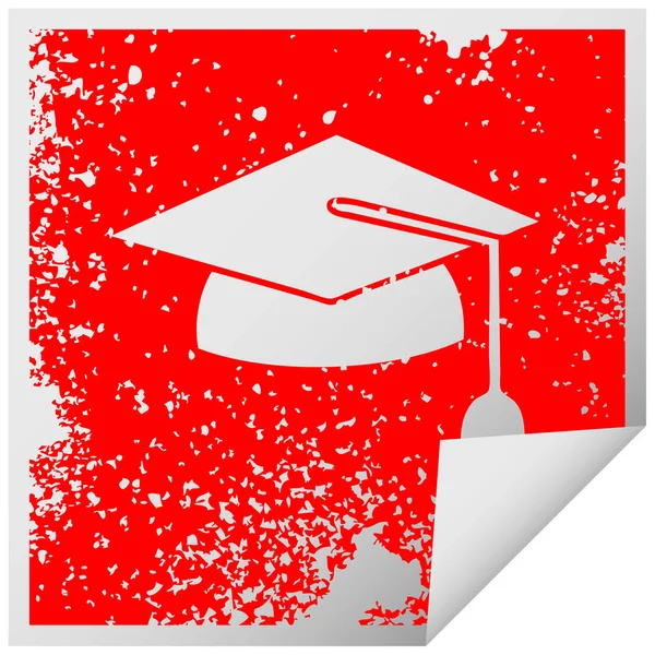 Apposition d'un autocollant carré en détresse symbole graduation cap — Image vectorielle