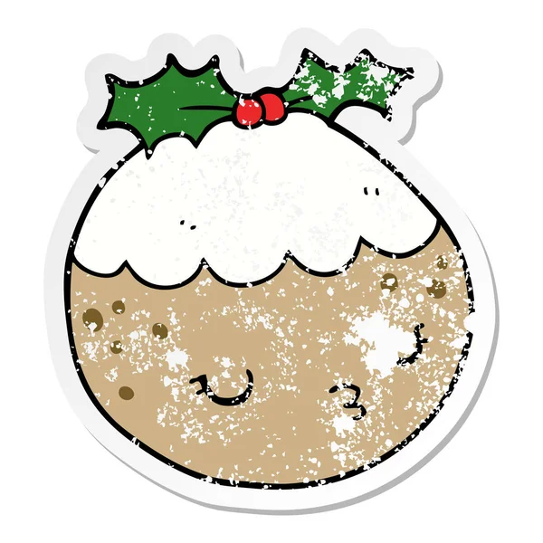 Autocollant de détresse d'un pudding de Noël dessin animé mignon — Image vectorielle