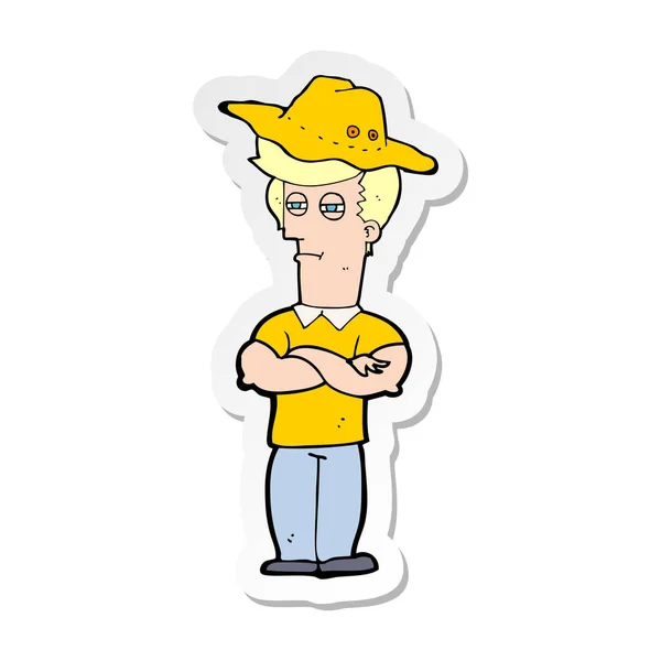 Etiqueta de um homem dos desenhos animados que usa chapéu — Vetor de Stock