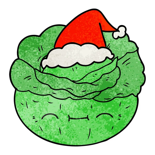 戴着圣诞老人帽的卷心菜的质感漫画 — 图库矢量图片