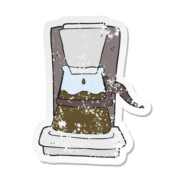 Стикер ретро бедствия мультяшного капельного фильтра кофеварка — стоковый вектор
