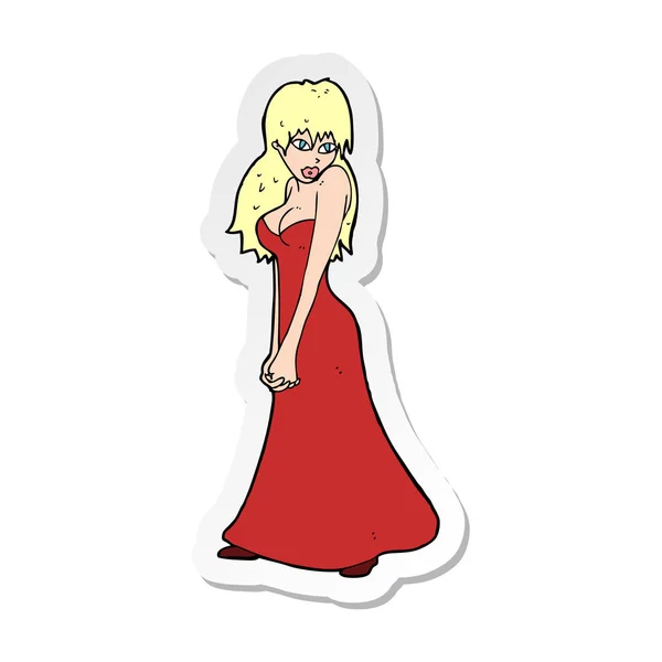 Sticker Cartoon Pretty Woman Dress — Stock Vector